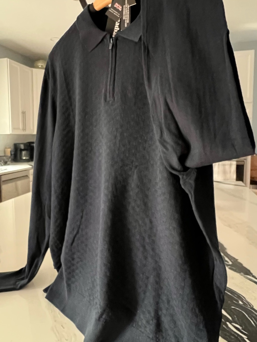 Men's Black Half-Zip Polo with Subtle Texture